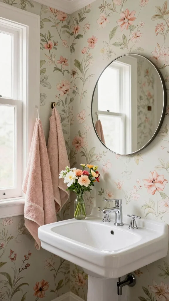 12 Restroom Wallpaper Ideas That Add Drama to a Small Space - 10. Elegant Floral Patterns 1