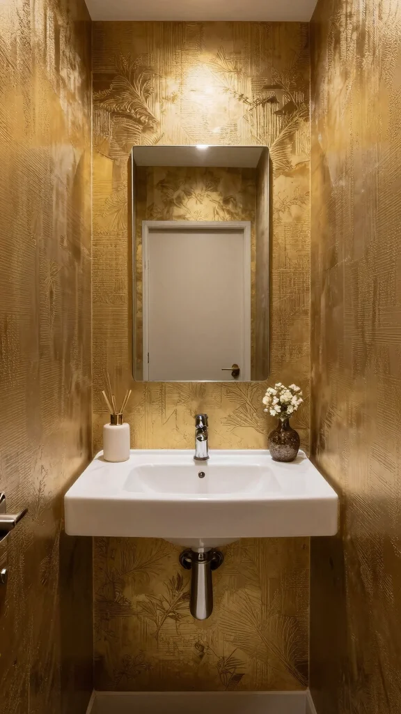 12 Restroom Wallpaper Ideas That Add Drama to a Small Space - 12. Edgy Metallic Accents 1