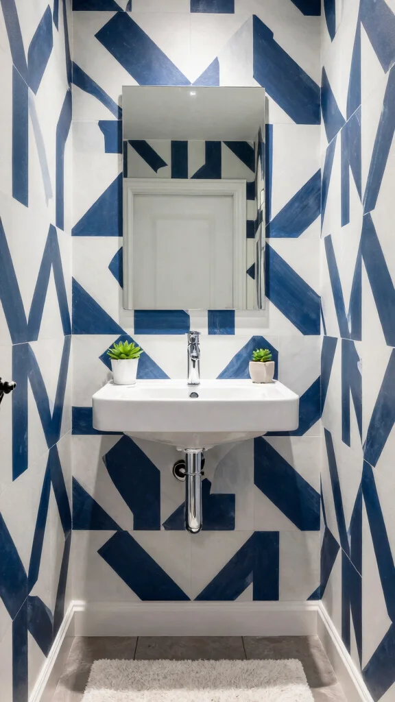 12 Restroom Wallpaper Ideas That Add Drama to a Small Space - 2. Bold Geometric Patterns 1