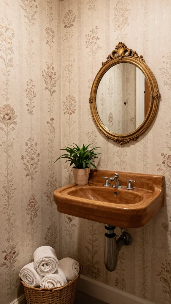 12 Restroom Wallpaper Ideas That Add Drama to a Small Space - 3. Vintage Charm 1