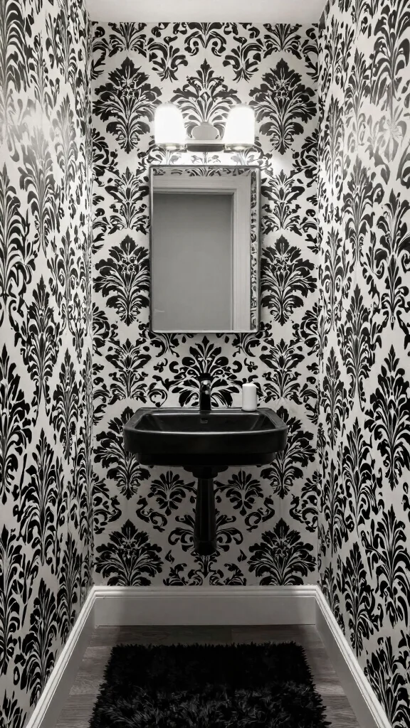 12 Restroom Wallpaper Ideas That Add Drama to a Small Space - 4. Monochrome Magic 1