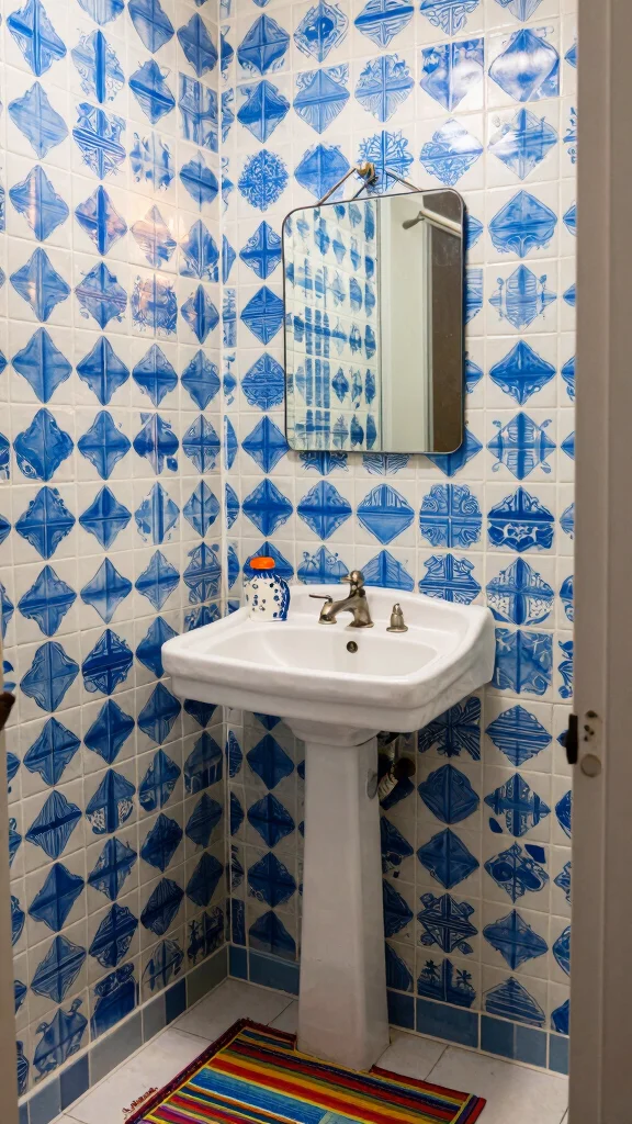12 Restroom Wallpaper Ideas That Add Drama to a Small Space - 8. Retro Tile Effect 1