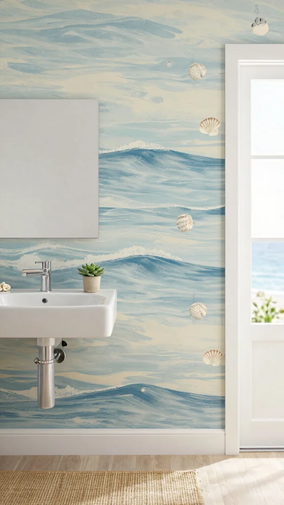 12 Restroom Wallpaper Ideas That Add Drama to a Small Space - 9. Ocean Inspiration 1