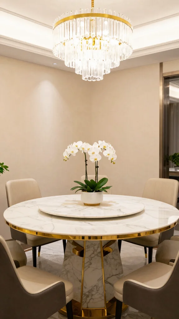 12 Round Dining Room Table Ideas for 8 That Feel Elegant - 1. Luxe Marble Round Table with Gold Accents 1