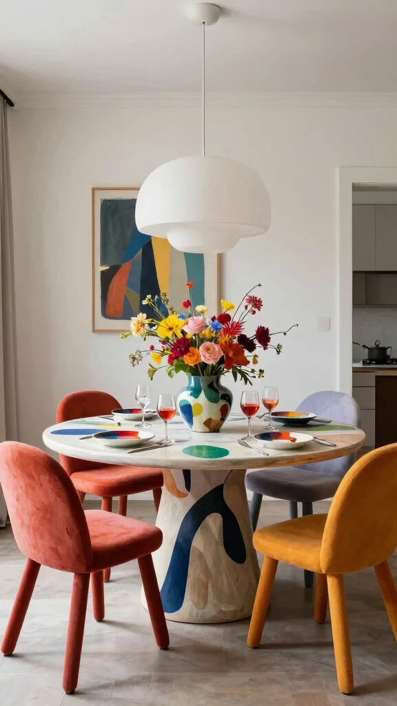 12 Round Dining Room Table Ideas for 8 That Feel Elegant - 12. Artistic Display 1