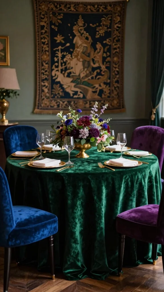 12 Round Dining Room Table Ideas for 8 That Feel Elegant - 4. Opulent Jewel Tones 1