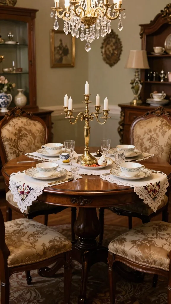 12 Round Dining Room Table Ideas for 8 That Feel Elegant - 6. Vintage Glam 1