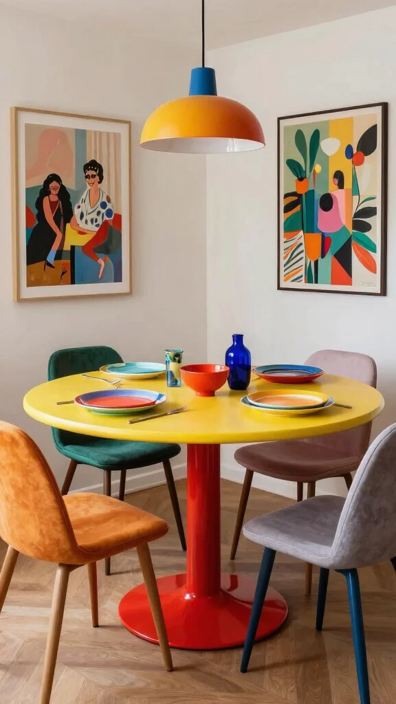 12 Round Dining Room Table Ideas for 8 That Feel Elegant - 7. Bright and Bold 1