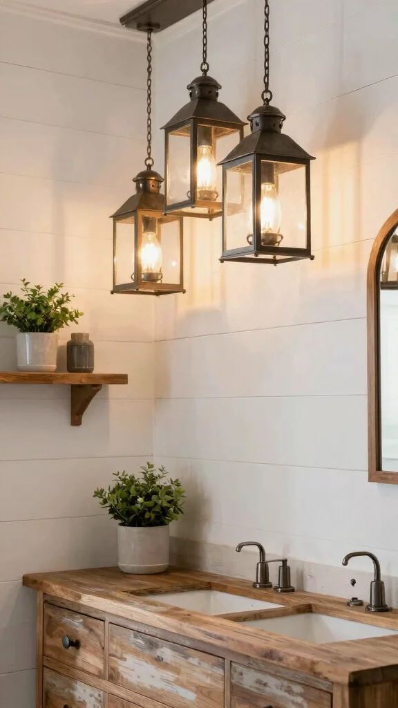13 Bathroom Light Fixture Ideas for Bright, Flattering Style - 3. Rustic Farmhouse Lanterns for a Cozy Feel 1
