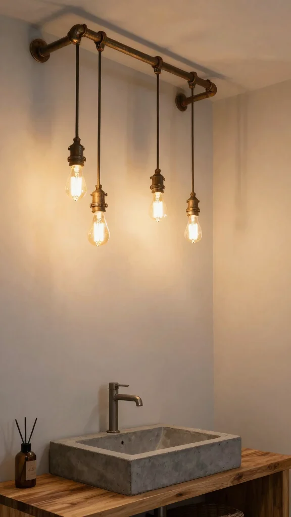 13 Bathroom Light Fixture Ideas for Bright, Flattering Style - 5. Industrial Pipe Lighting for a Unique Edge 1