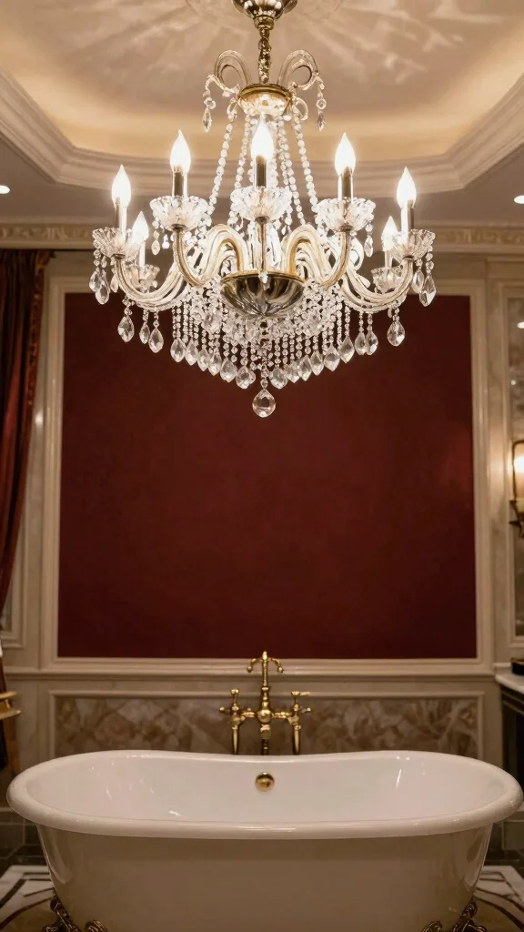 13 Bathroom Light Fixture Ideas for Bright, Flattering Style - 6. Statement Chandeliers for a Touch of Glamour 1