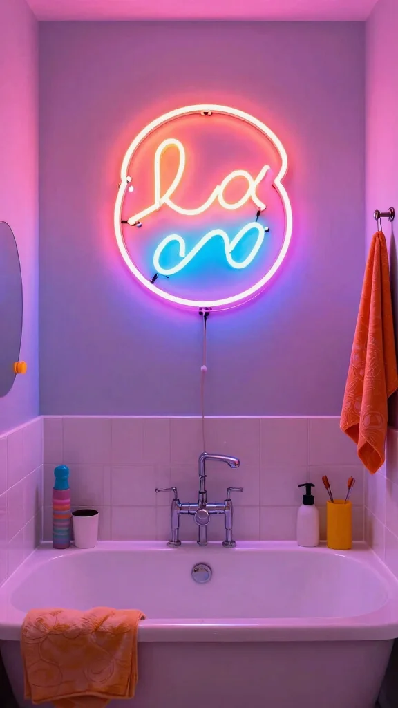 13 Bathroom Light Fixture Ideas for Bright, Flattering Style - 9. Retro Neon Lights for a Fun Twist 1