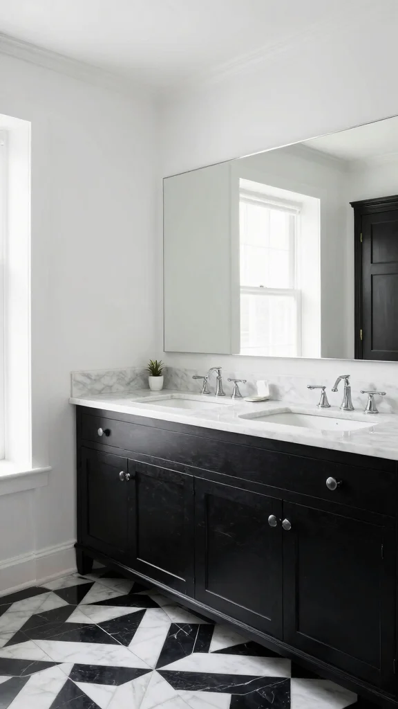 13 Bathroom Paint Colors That Make Any Size Room Feel Better - 10. Classic Black and White for Timeless Style 1