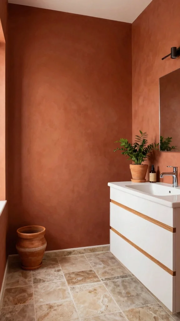 13 Bathroom Paint Colors That Make Any Size Room Feel Better - 9. Warm Terracotta for Earthy Comfort 1