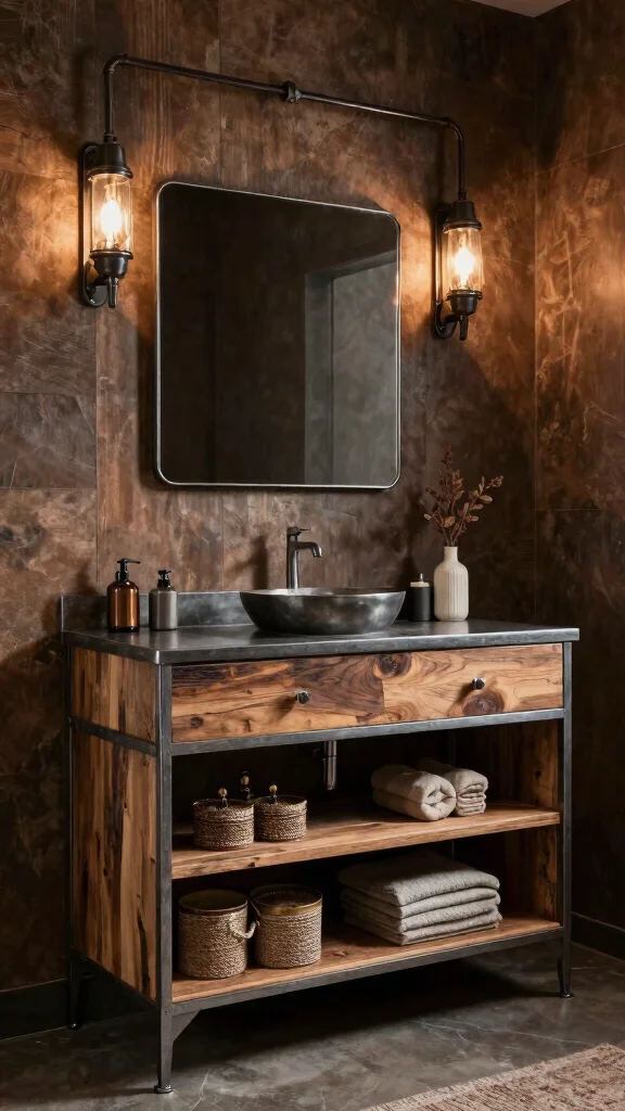 13 Bathroom Vanity Design Ideas for Modern, Classic, and Minimal Styles - 10. Industrial Edge: Metal and Wood Combo Vanities 1