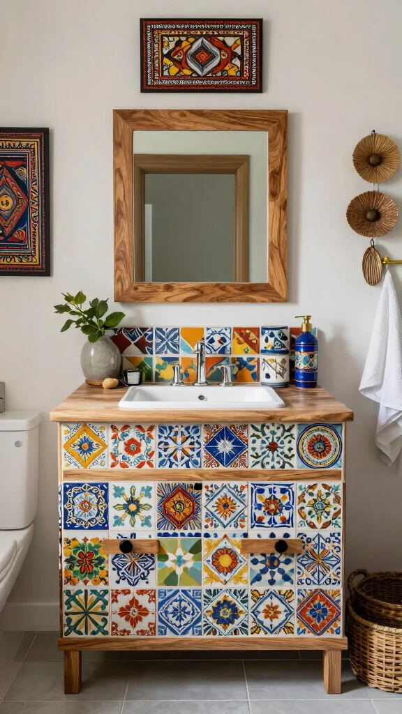 13 Bathroom Vanity Design Ideas for Modern, Classic, and Minimal Styles - 13. Global Inspirations: Ethnic Patterns and Textures 1