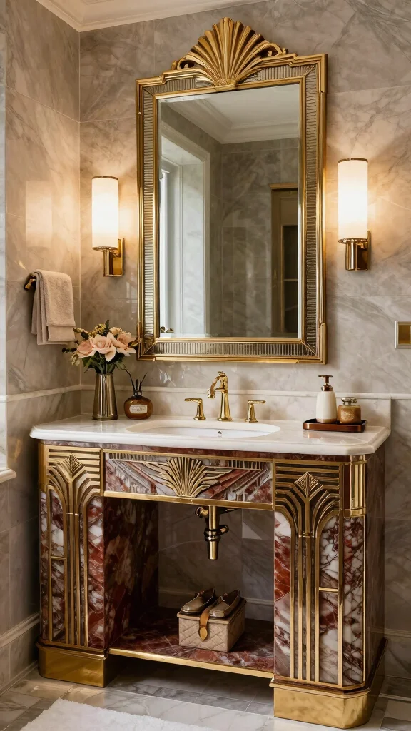 13 Bathroom Vanity Design Ideas for Modern, Classic, and Minimal Styles - 7. Vintage Glam: Art Deco Inspired Vanities 1