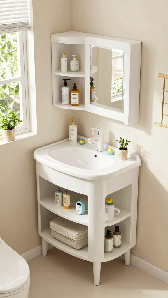 13 Bathroom Vanity Ideas for Storage, Style, and the Right Fit - 3. Compact Corner Vanities 1