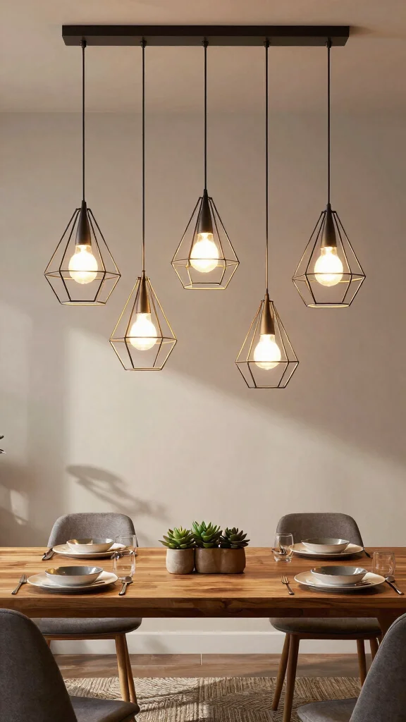 13 Dining Room Pendant Light Fixtures for a Warm, Layered Look - 2. Geometric Metal Fixtures 1