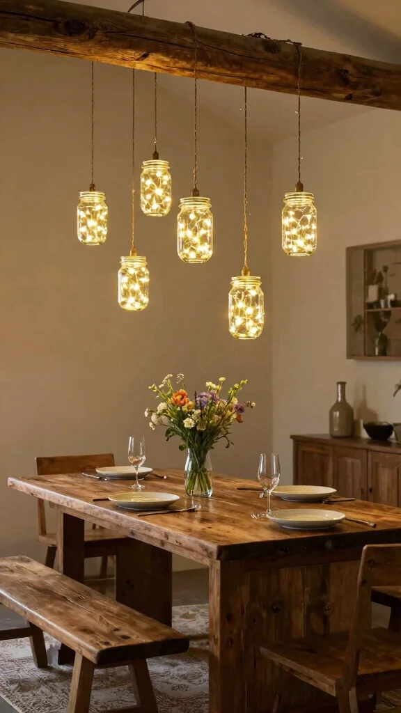 13 Dining Room Pendant Light Fixtures for a Warm, Layered Look - 6. Hanging Mason Jars 1