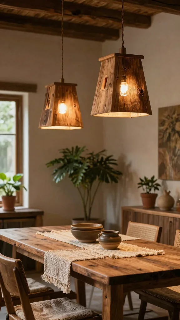 13 Dining Room Pendant Light Fixtures for a Warm, Layered Look - 8. Rustic Wooden Fixtures 1