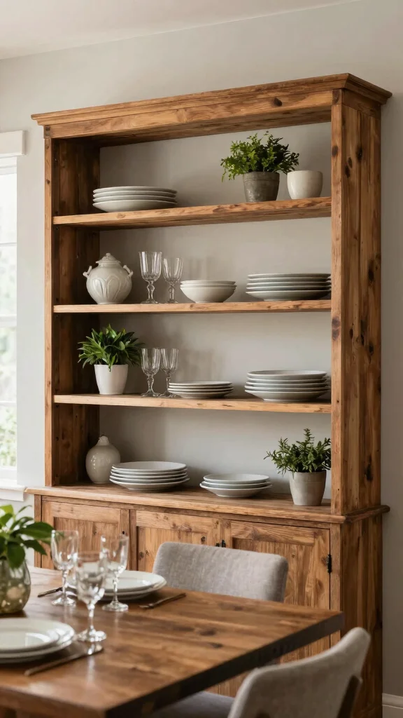 13 Farmhouse Dining Room Ideas for a Warm and Casual Space - 6. Open Shelving: Displaying Your Style 1