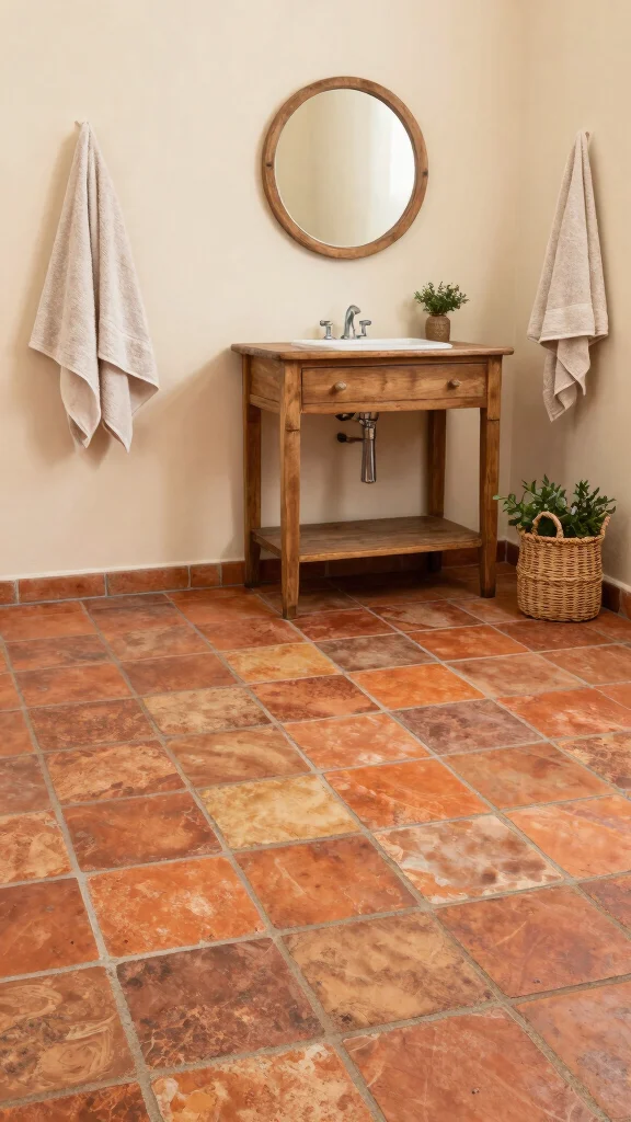13 Restroom Floor Tile Ideas for Every Style and Budget - 2. Terracotta Tiles for a Rustic Look 1