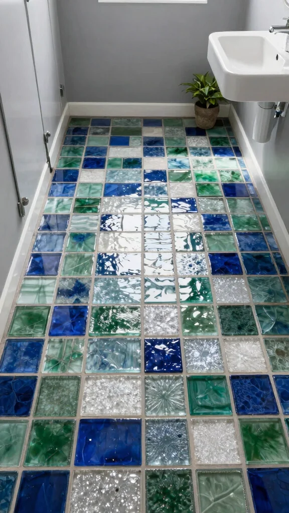 13 Restroom Floor Tile Ideas for Every Style and Budget - 3. Recycled Glass Tiles for a Splash of Color 1
