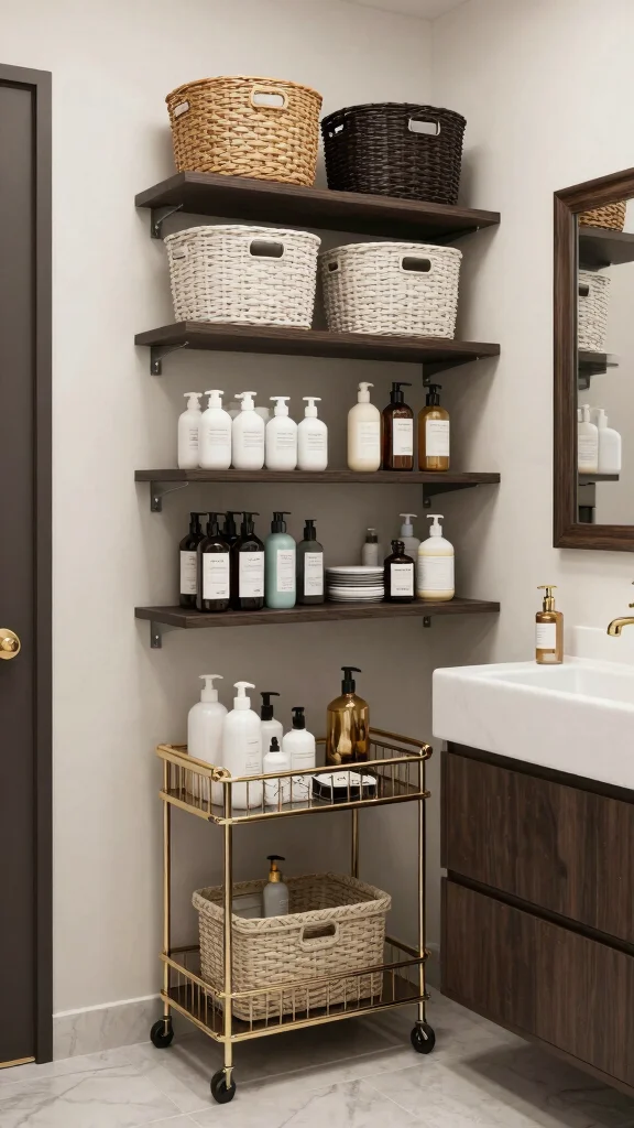 13 Restroom Remodel Ideas on a Budget That Look Expensive - 9. Stylish Storage Solutions 1