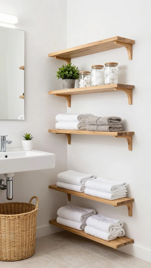 13 Restroom Vanity Ideas for Storage, Style, and the Right Fit - 5. Open Shelving for Display and Storage 1