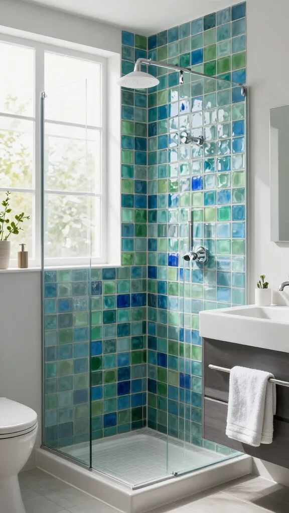 14 Bathroom Tile Design Ideas: From Bold Patterns to Classic Neutrals - 10. Eco-Conscious Glass Tiles 1