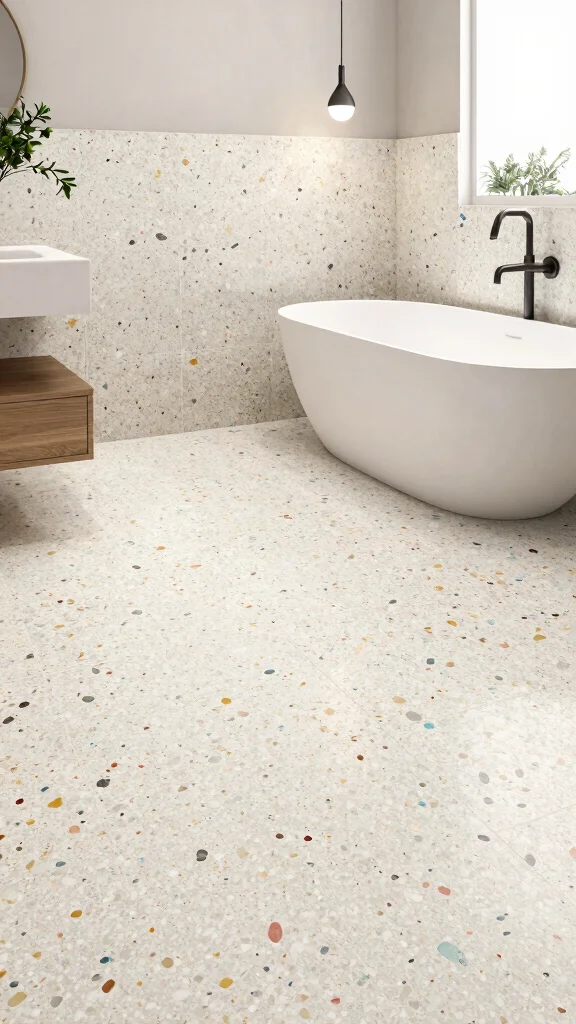 14 Bathroom Tile Design Ideas: From Bold Patterns to Classic Neutrals - 14. Sustainable Terrazo Tiles 1