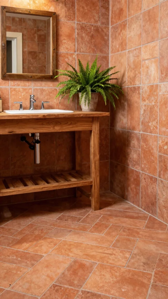 14 Bathroom Tile Design Ideas: From Bold Patterns to Classic Neutrals - 2. Subtle Terracotta Tiles 1