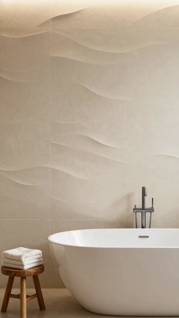 14 Bathroom Tile Design Ideas: From Bold Patterns to Classic Neutrals - 4. Textured Wall Tiles 1