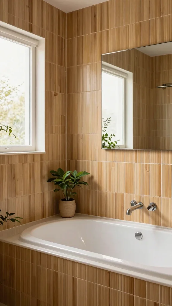 14 Bathroom Tile Design Ideas: From Bold Patterns to Classic Neutrals - 6. Eco-Friendly Bamboo Tiles 1