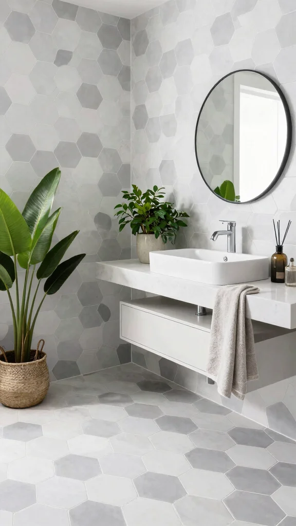 14 Bathroom Tile Design Ideas: From Bold Patterns to Classic Neutrals - 8. Chic Hexagonal Tiles 1
