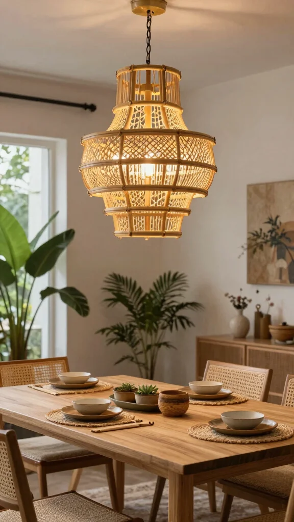 14 Dining Room Chandelier Ideas for Every Ceiling Height and Style - 12. Sustainable Bamboo Chandelier for Eco-Friendly Style 1