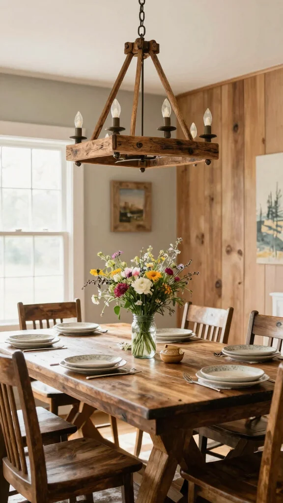 14 Dining Room Chandelier Ideas for Every Ceiling Height and Style - 2. Rustic Wooden Chandelier for Country Charm 1