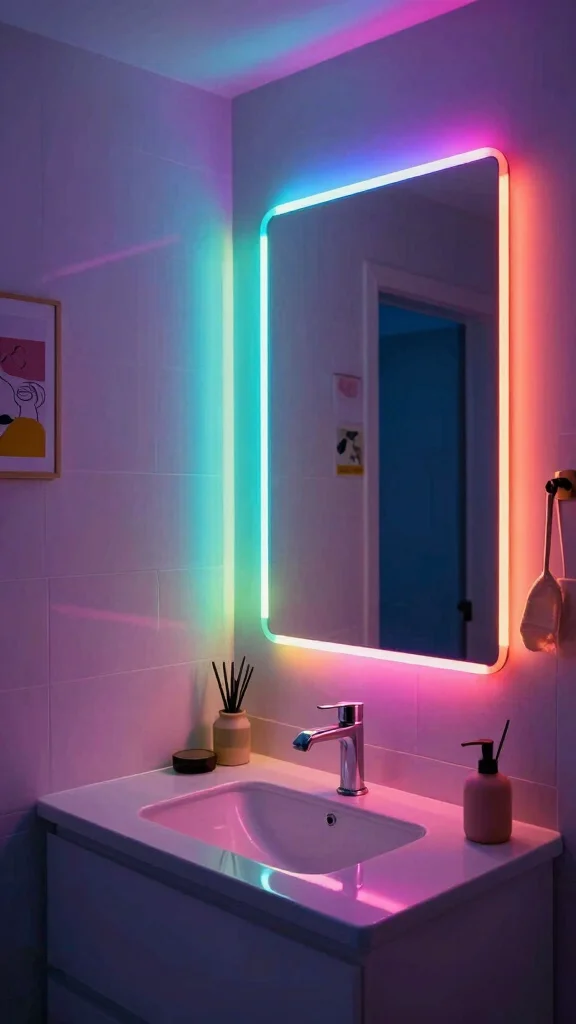 14 Restroom Lighting Ideas for a Warm and Flattering Glow - 13. Color-Changing LED Strips for Fun 1