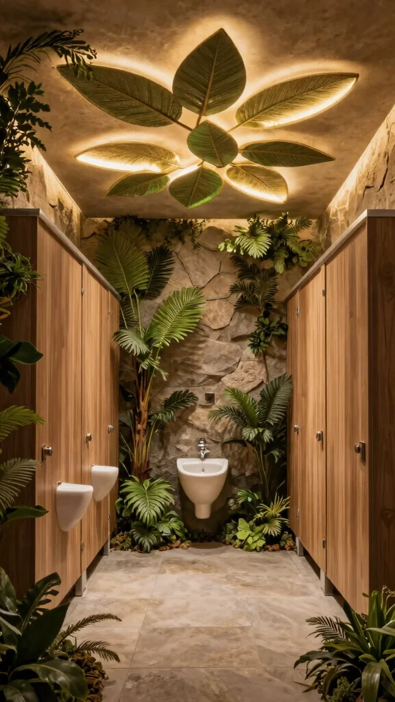 14 Restroom Lighting Ideas for a Warm and Flattering Glow - 14. Biophilic Lighting for a Nature-Inspired Vibe 1
