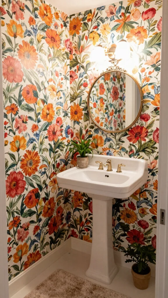 15 Restroom Remodel Ideas to Completely Transform Your Space - 1. Bold Wallpaper for a Statement Wall 1